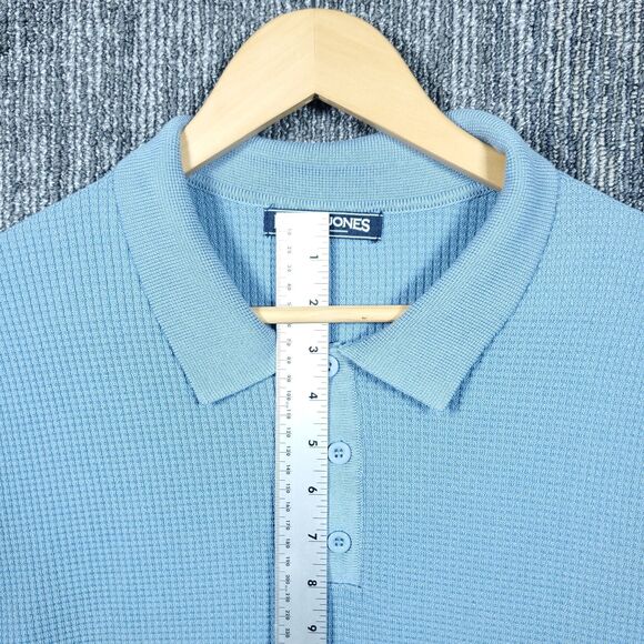 PJ Paul Jones Polo Shirt Mens XXL Blue Knit Short Sleeve Retro Textured Viscose - Picture 7 of 11